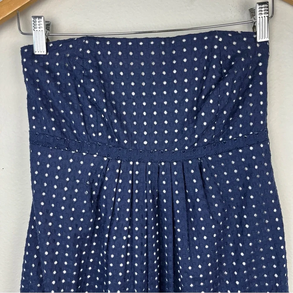 Lilly Pulitzer Navy Blue Polka Dot Bowen Lace Dress 100% Cotton Size 2 - Picture 2 of 13